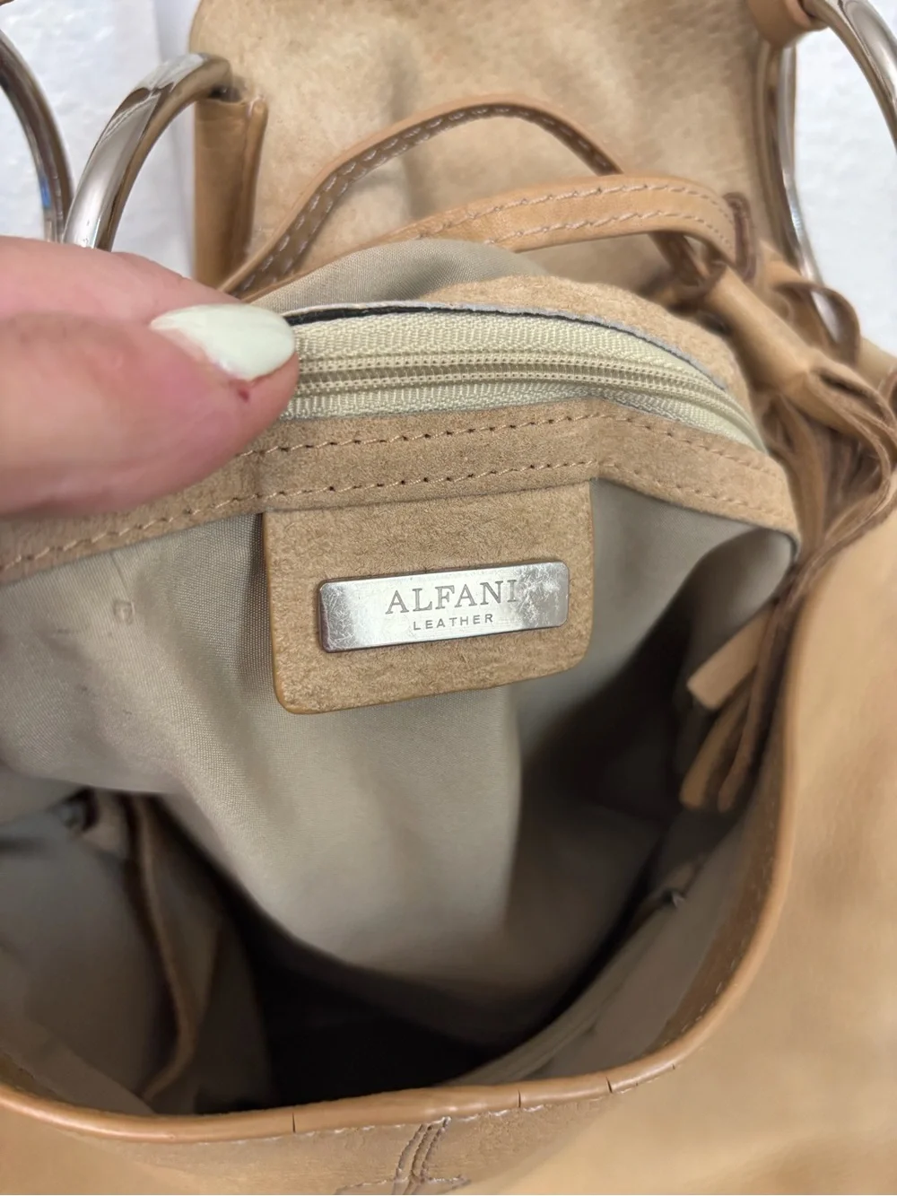 Alfani Beige Shoulder Bag with Ring & Tassel